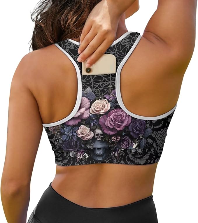 4 Piece Gym Sets Women Racerback Sports Bra with Back Pocket, Matching Flare Yoga Pants And Sweatband