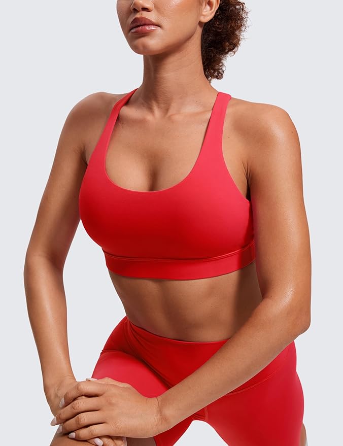 CRZ YOGA Naked Feeling Strappy Padded Sports Bras for Women - Fitness Workout Top Criss Cross Back Yoga Cami