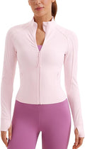 CRZ YOGA Butterluxe Waist Length Jackets for Women - Full Zip Athletic Track Tops with Thumb Holes Pockets