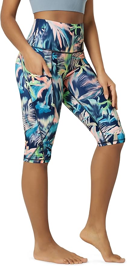 ODODOS Women's High Waisted Yoga Capris with Pockets, Tummy Control Non See Through Workout Athletic Running Capri Leggings