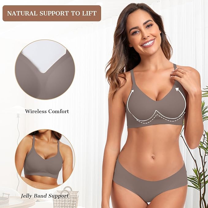 OEAK Womens Wireless Jelly Bras Comfortable Push Up Bra No Underwire Gel Bra Full Support Lift Everyday Seamless Tshirt Bras