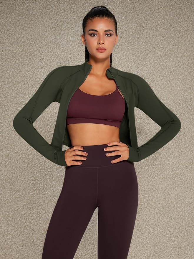 Womens Zip Up Bbl Jacket Lightweight Cropped Athletic Jacket Track Gym Workout Jackets for Running Yoga Hiking