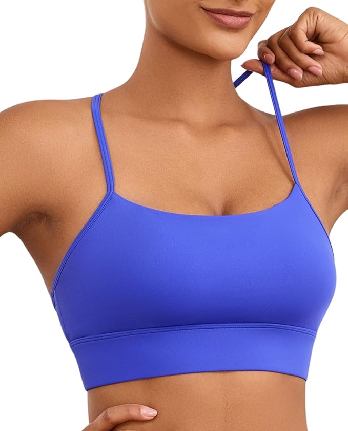 Womens Y-Back Sports Bra, Weightless Padded Yoga Bra, Spaghetti Strap Low Impact Gym Top for Workout & Daily Wear