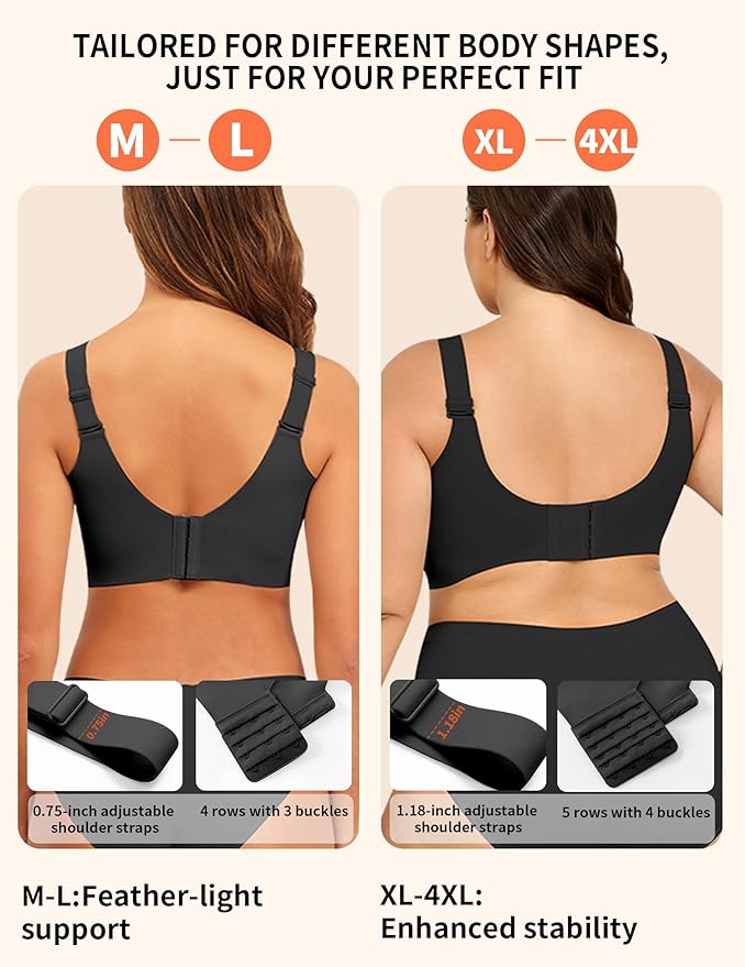 PoseFree Womens Seamless Wireless Supportive Bra Push Up Comfort Soft No Underwire Full Coverage T-Shirt Bra