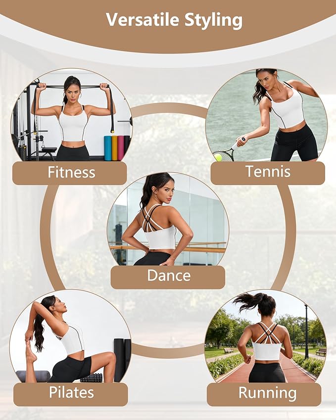 QUOJIZY Longline Sports Bras for Women Spaghetti Straps Tank Top with Built-in Bra Strappy Sports Bra for Yoga