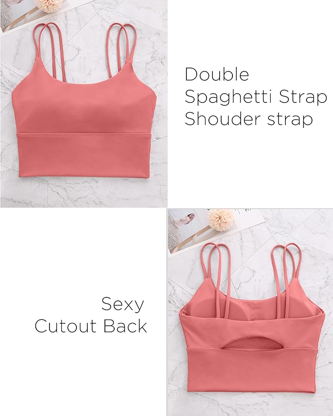 Everrysea Sports Bras for Women High Support Longline Workout Tank Tops Built in Bra Strappy Yoga Padded Crop Top