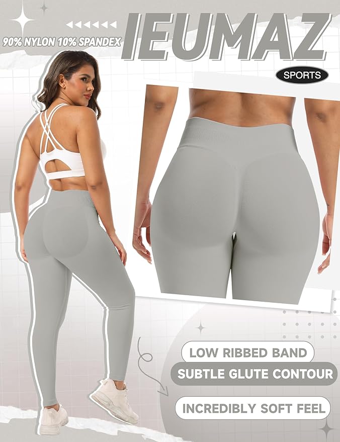 Ieumaz Scrunch Butt Lifting Leggings for Women Gym Seamless Workout Leggings Mid Low Waist Tummy Control Yoga Pants
