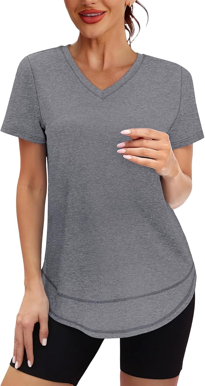 XIEERDUO Womens Workout Tops Short Sleeve Shirts Quick Dry Outfits for Hiking Running V Neck S-3XL
