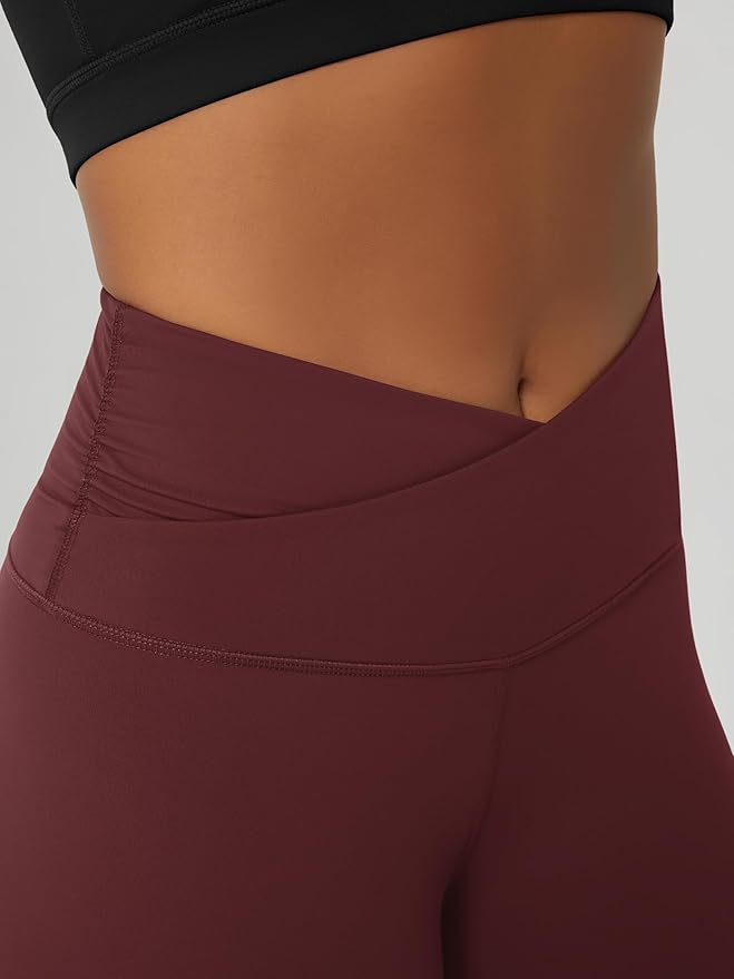 ODODOS Women's Cross Waist Yoga Leggings with Inner Pocket, 23"/25"/28" Gathered Crossover Workout Yoga Pants
