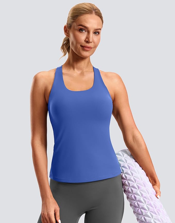 Soothfeel Womens Workout Tank Tops with Built in Bra Racerback Athletic Yoga Top High Neck Sports Gym Sleeveless Shirts