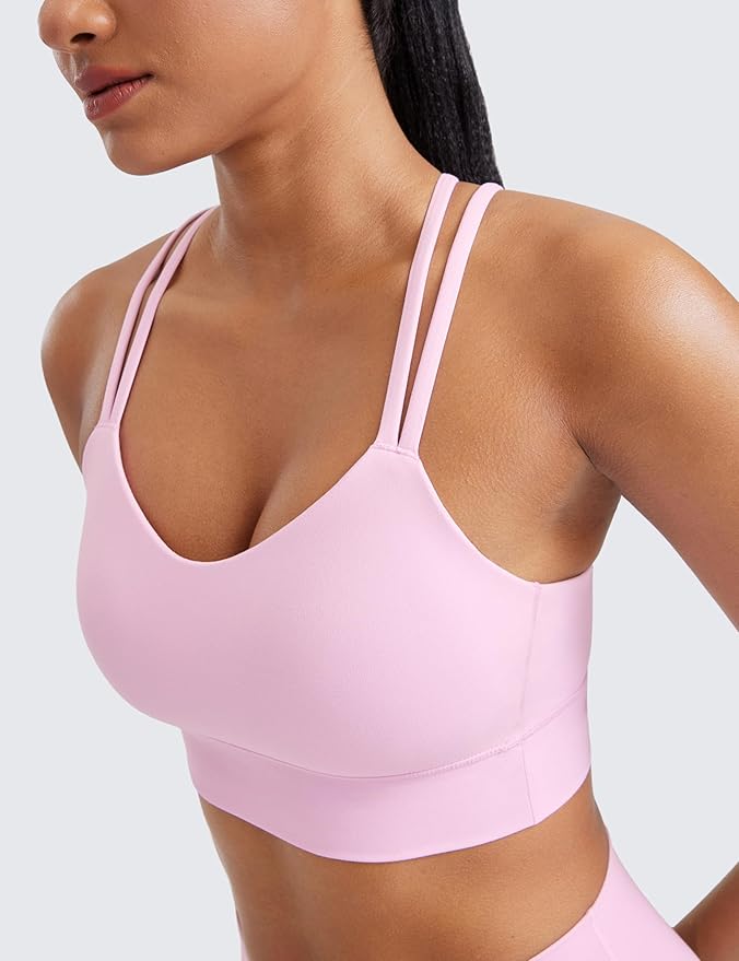 CRZ YOGA Softness Mold Butterluxe Strappy Longline Sports Bras for Women - Double Spaghetti Strap Workout Yoga Crop Top