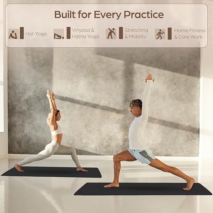 ORW Non Slip Hot Yoga Mat - Grip Surface & Natural Rubber Base, REACH Tested, Home & Studio Practice