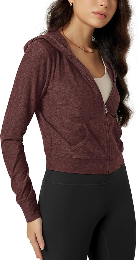 ODODOS Women's Full-Zip Cropped Hoodie - odSTRATUM Tech Ultra Soft UPF 50+ Hooded Jacket with Pockets