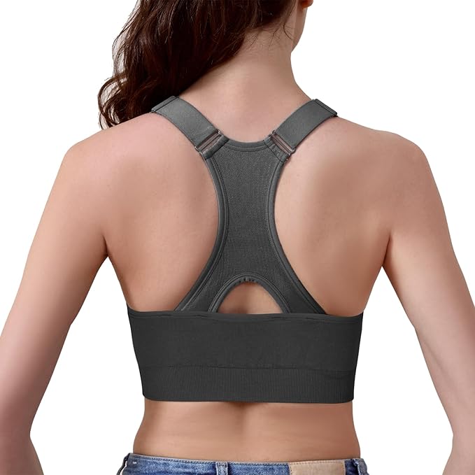 Double Couple Sports Bras for Women Adjustable Medium Impact Racerback Padded Sports Bra for Yoga Gym Fitness Workout