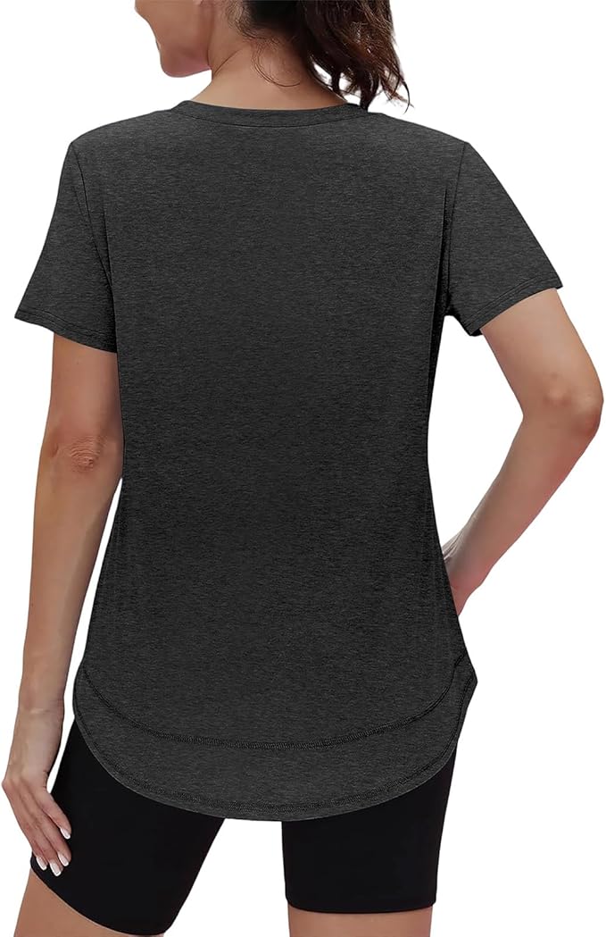 XIEERDUO Womens Workout Tops Short Sleeve Shirts Quick Dry Outfits for Hiking Running V Neck S-3XL