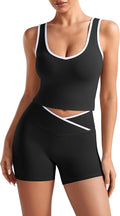 OLCHEE Womens Workout Sets 2 Piece Gym Yoga Outfits Crossover Flare Leggings Crop Tank Top with Contrast Trim