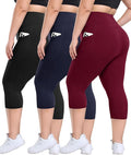 3 Pack Plus Size Leggings with Pockets for Women - High Waisted Tummy Control Spandex Soft Black Workout Yoga Pants