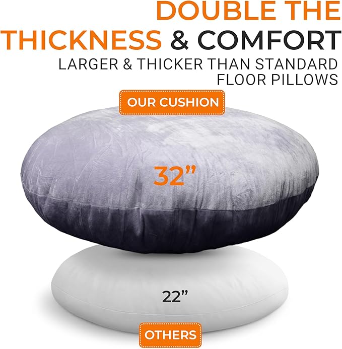Cheer Collection Extra Large Floor Pillow, 32" Round Meditation Cushion, Oversized Yoga Pillow & Floor Cushions for Adults, Floor Pillows for Sitting, Meditation, and Seat Cushion -Grey