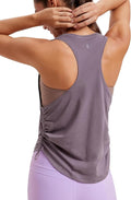 CRZ YOGA Pima Cotton Ruched Side Tank Tops for Women - Workout Athletic Casual Racerback Crewneck Loose Sleeveless Shirts