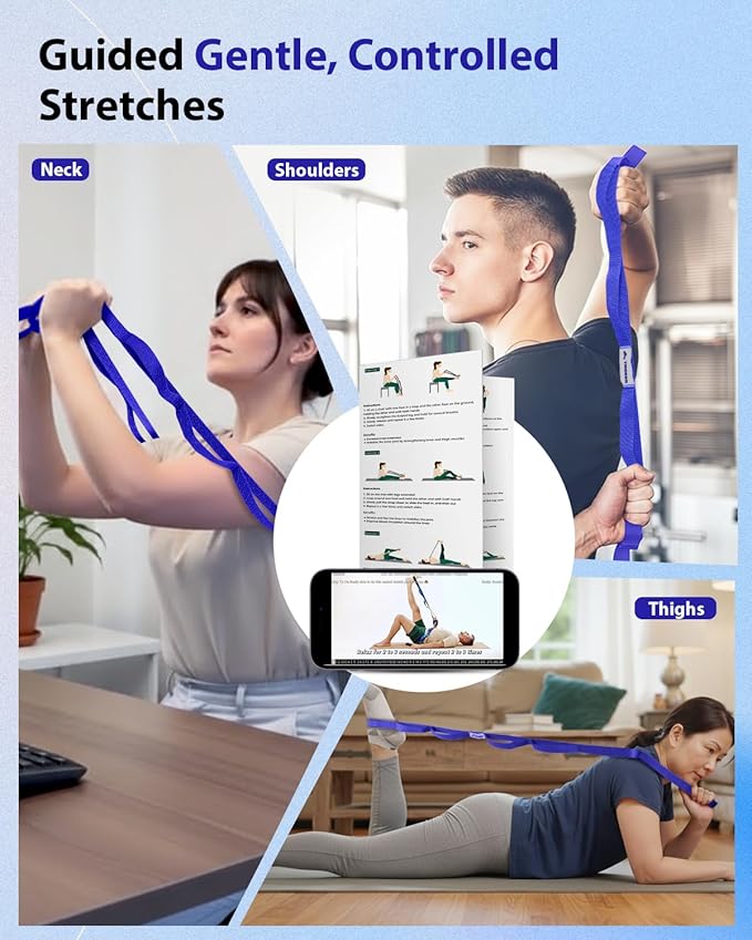 Trideer Stretching Strap with Loops & Leg Lifter, Non-Elastic PT-Style Physical Therapy Strap for Knee Replacement Rehab, Hamstring, Calf & Back Stretcher Mobility, Hip, Shoulder & Yoga