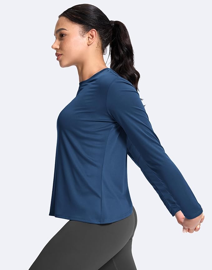 SANTINY Women's Lightweight Long Sleeve Workout Tops Split Back Gym Running Hiking Athletic Shirt Quick Dry UPF 50+ Sun Shirt