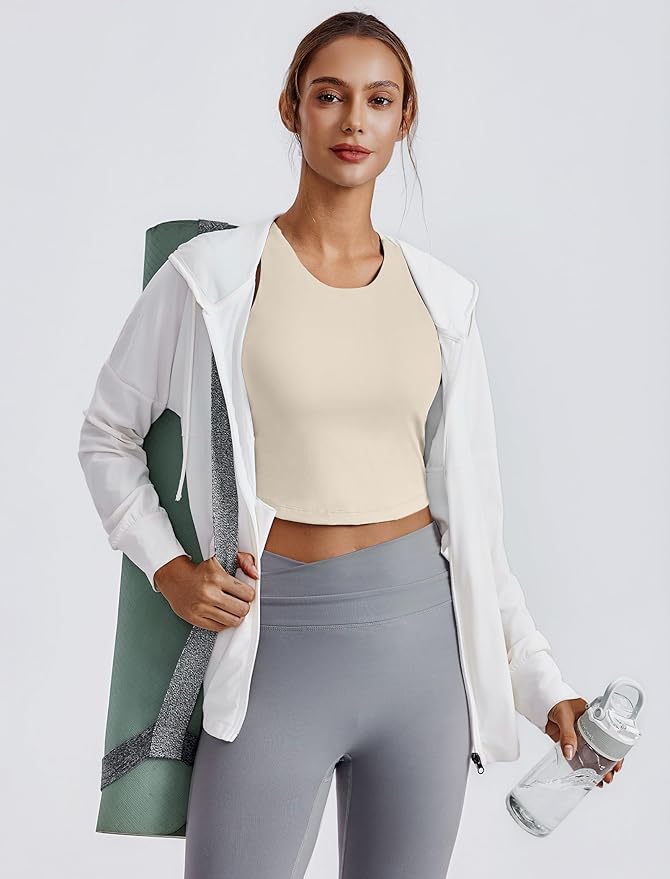 PINSPARK Women Sports Bra High Neck Racerback Workout Crop Tank Top Longline Padded Yoga Tops with Built in Pads