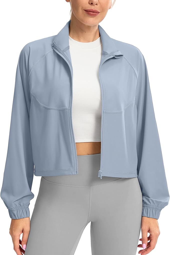 Soothfeel Women's Athletic workout Jacket Lightweight UPF 50+ Long Sleeve Sun Protection Shirts Zip Up Cropped Hiking Tops