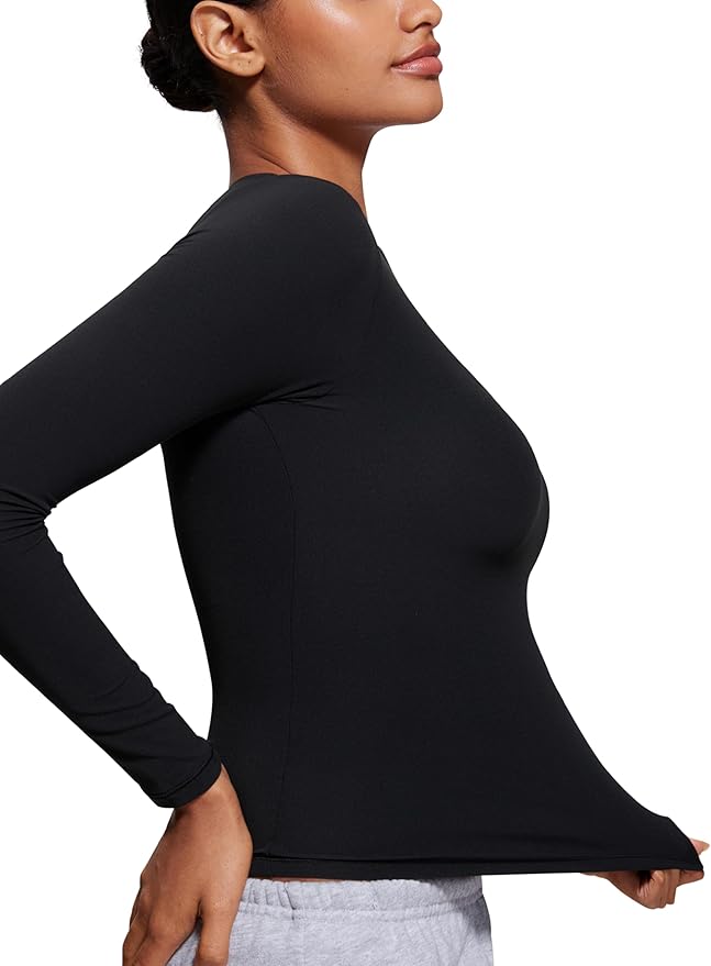 CRZ YOGA Softembrace Crewneck Long Sleeve Shirts for Women - Casual Going Out Tops Soft Basic Fitted Tight Fall T-Shirts