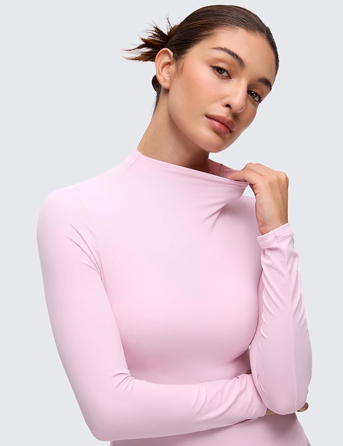 CRZ YOGA Softembrace Mock Neck Long Sleeve Shirts for Women - Casual Going Out Comfort Tops Soft Fitted Layer Underwear Tees