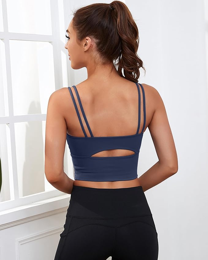 Everrysea Sports Bras for Women High Support Longline Workout Tank Tops Built in Bra Strappy Yoga Padded Crop Top