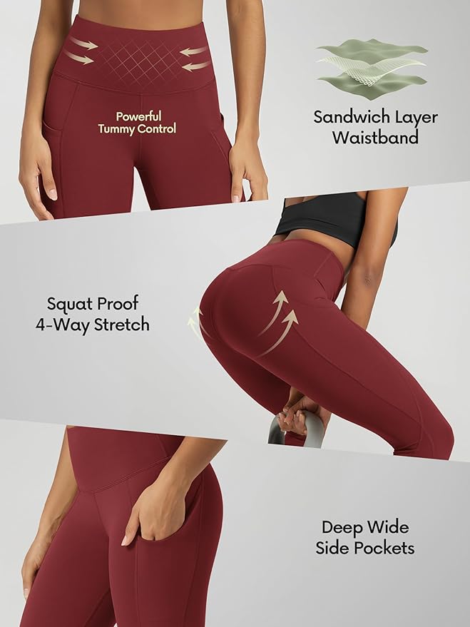 ODODOS Women's High Waisted Yoga Capris with Pockets, Tummy Control Non See Through Workout Athletic Running Capri Leggings