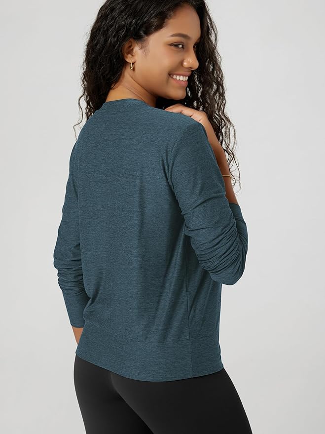 ODODOS Women's Long Sleeve Crewneck Tee - Ultra-Soft odSTRATUM Tech Performance T-Shirts UPF 50+ Daily Pullover Tops
