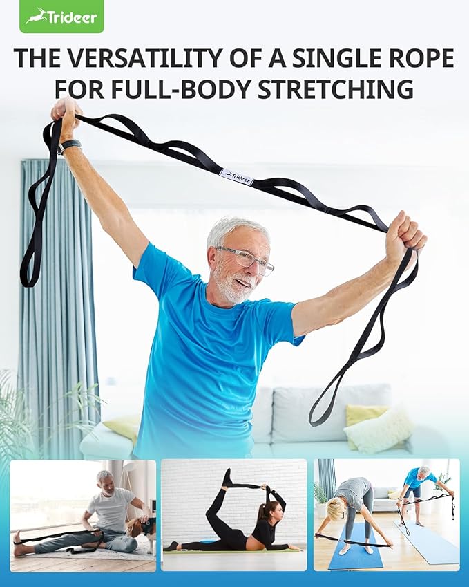 Trideer Stretching Strap for Physical Therapy & Home Rehab, Non-Elastic Yoga Strap for Stretching with Loops for Hamstring, Calf & Back Stretcher Mobility, Hip & Pilates