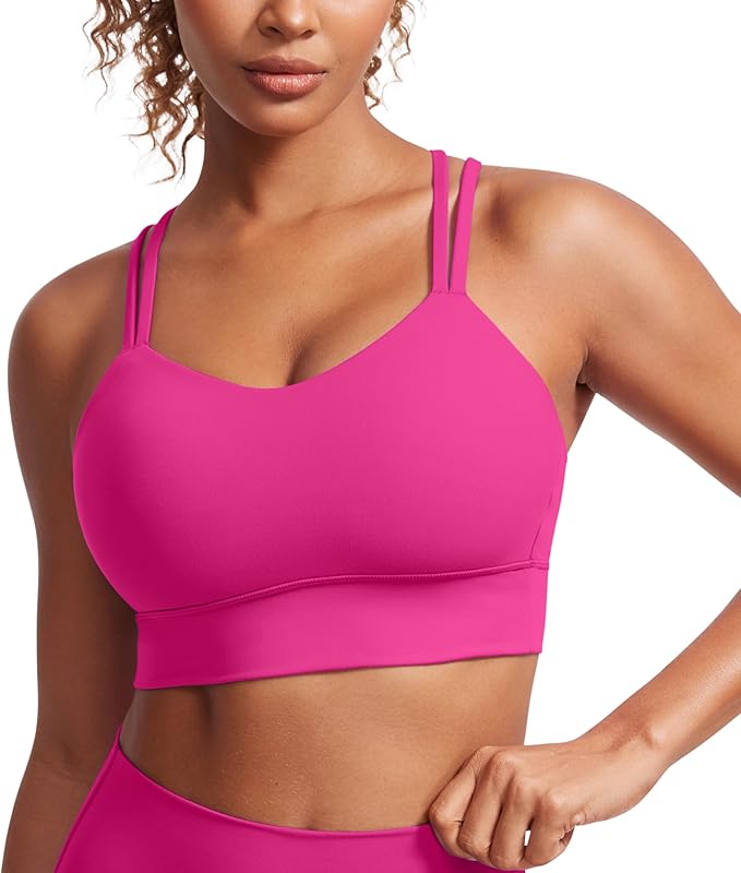 CRZ YOGA Softness Mold Butterluxe Strappy Longline Sports Bras for Women - Double Spaghetti Strap Workout Yoga Crop Top