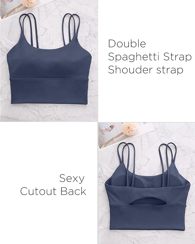 Everrysea Sports Bras for Women High Support Longline Workout Tank Tops Built in Bra Strappy Yoga Padded Crop Top