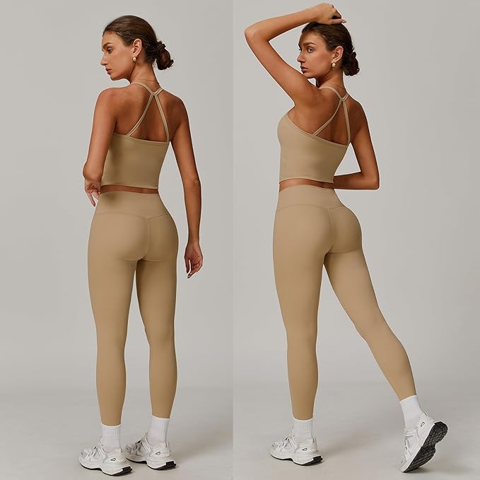 Women 2 Piece Workout Sets (NEW) Yoga Outfit Open Back Tank Top High Waisted Leggings Gym Sets Tracksuits