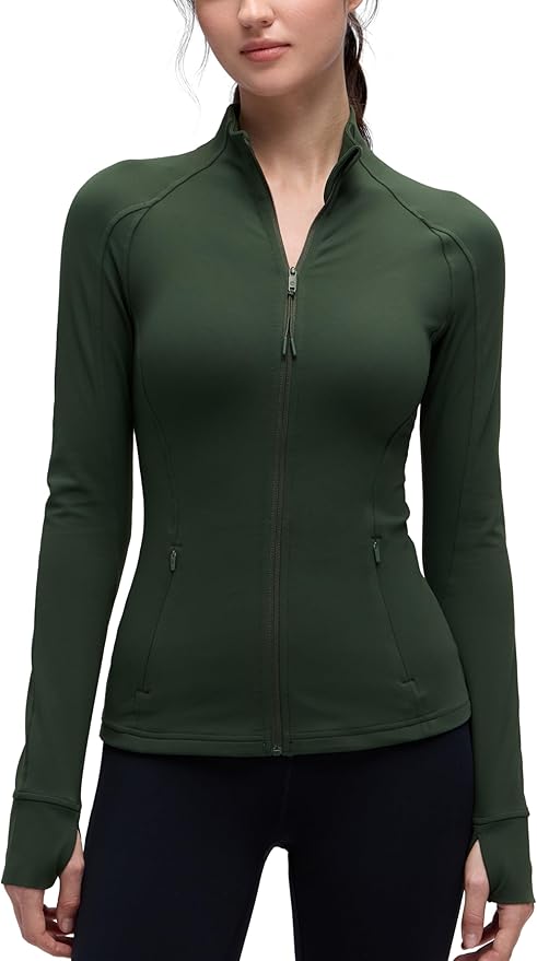 CRZ YOGA Butterluxe Hip Length Jackets for Women - Full Zip Athletic Track Tops with Thumb Holes Pockets