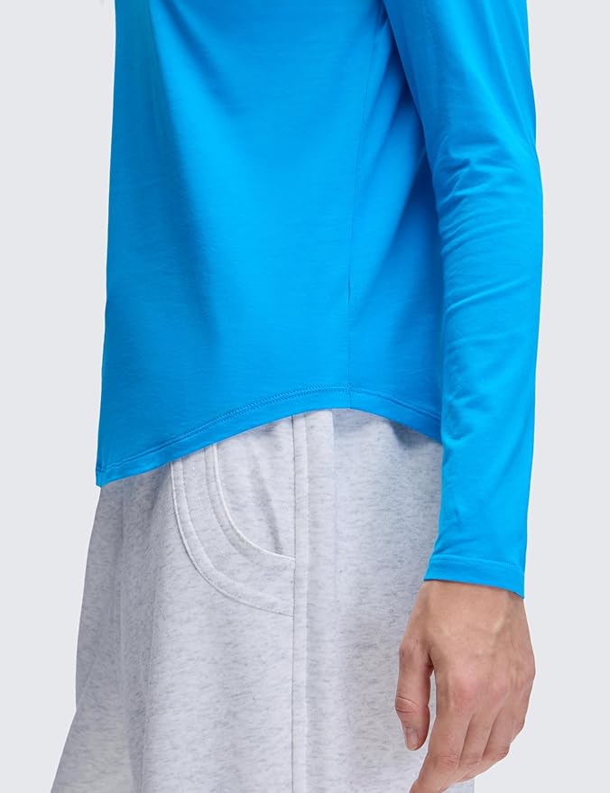 CRZ YOGA Pima Cotton Crewneck Long Sleeve Shirts for Women - Workout Athletic Yoga Casual Tops Soft Plain T-Shirt