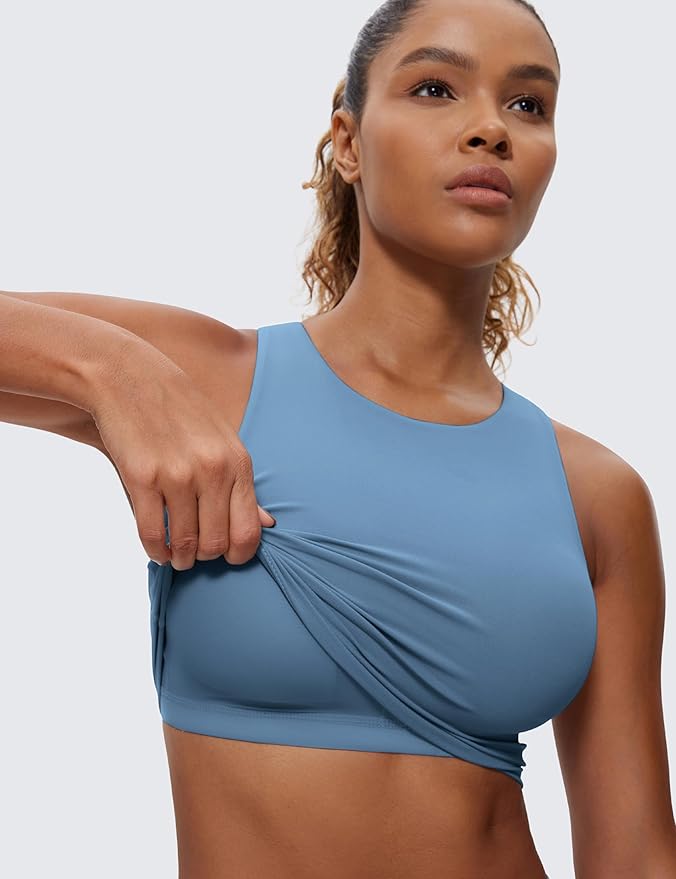 CRZ YOGA Butterluxe High Neck Crop Tank Tops for Women - Racerback Padded Longline Sports Bras Workout