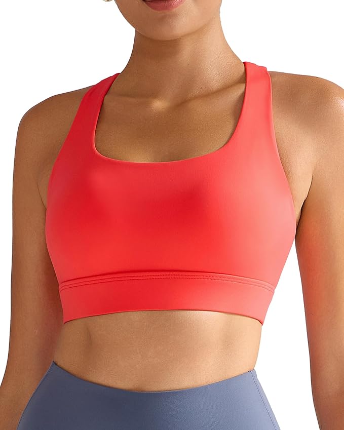 RUNNING GIRL High Impact Sports Bras for Women - Scoop Neck Strappy Sports Bra High Support Moulded Cup Workout Bra