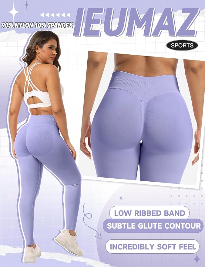 Ieumaz Scrunch Butt Lifting Leggings for Women Gym Seamless Workout Leggings Mid Low Waist Tummy Control Yoga Pants