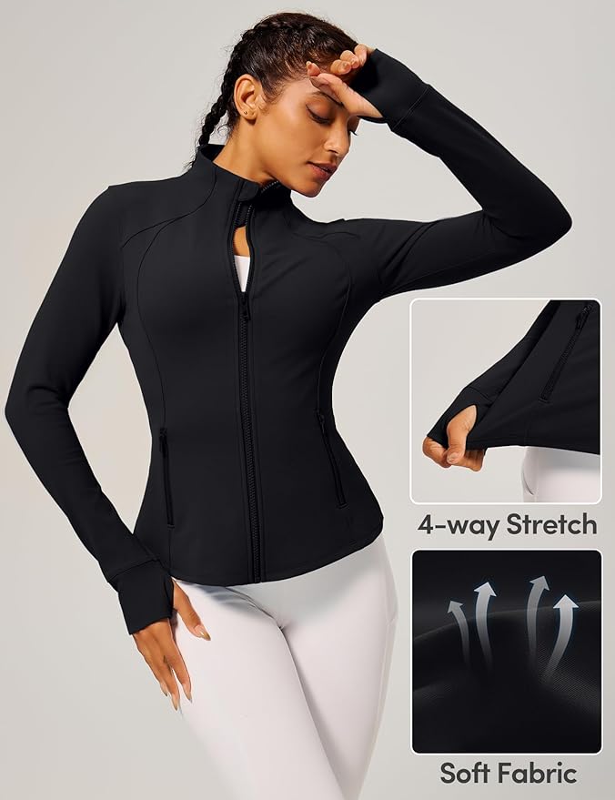 IUGA Women's Workout Jackets BBL Running Athletic Jackets Lightweight Full Zip Up Slim Fit for Women with Thumb Holes