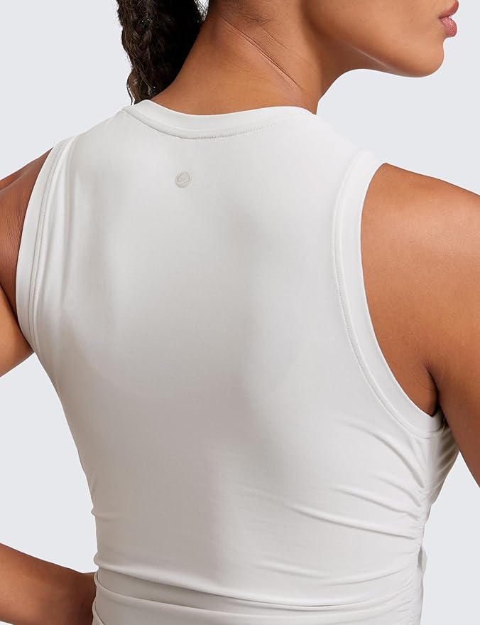 CRZ YOGA Cloudweight Womens Ruched Tank High Neck Workout Fitted Tops Basic Yoga Athletic Sleeveless Shirts