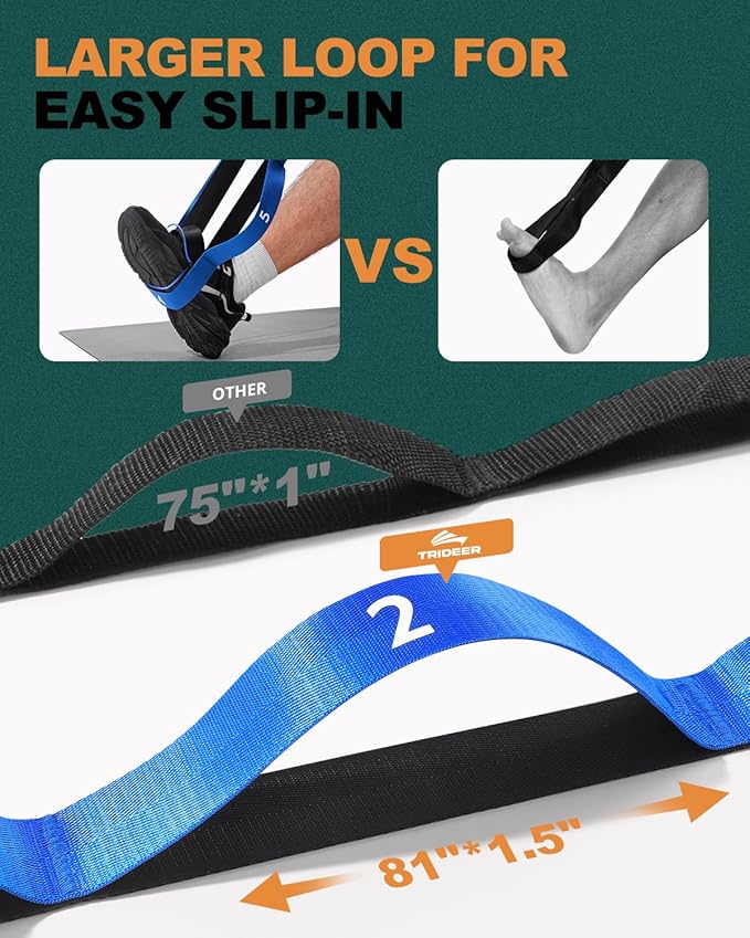 Trideer Stretching Straps with Loops, Non-Elastic Yoga Straps for Stretching, Durable Nylon Exercise Bands with Loops for Physical Therapy Flexibility, Yoga,Hamstring Leg Stretcher with Guidance
