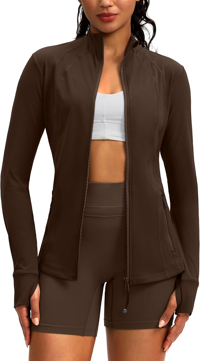 Women's Workout Jackets with 4 Pockets Zip Up Slim Fit Soft Fall Jacket for Yoga Running Athletic