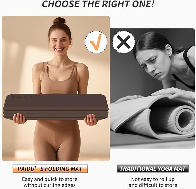 PAIDU Foldable Fitness Yoga Mat | 2/5" (10MM) Extra Thick | SGS Certified Non-Slip TPE | 75x26" Extra Long-Wide | Portable & Easy Store | for Yoga, Pilates, Home Gym & Full-Body Workouts