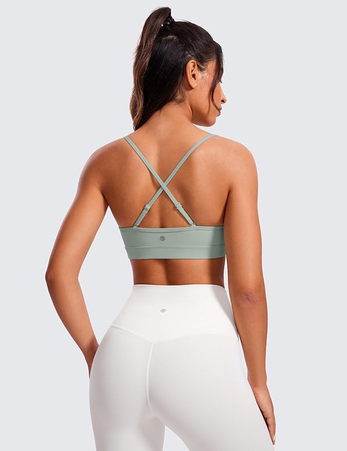 CRZ YOGA Butterluxe V-Neck Sports Bras for Women - Adjustable Thin Straps Padded Yoga Top Basic Wireless Camisole