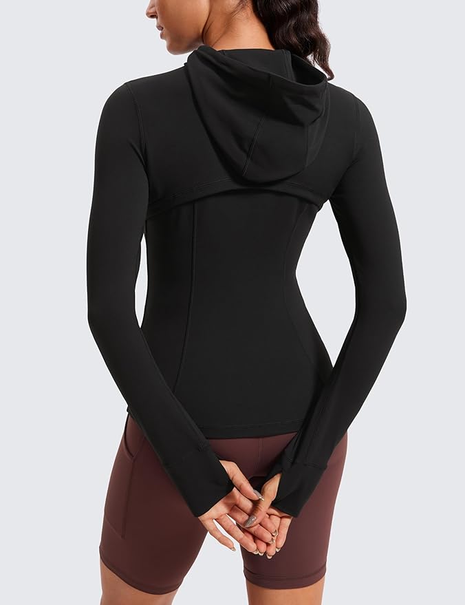 CRZ YOGA Butterluxe Hooded Athletic Jackets for Women - Full Zip Track Casual Tops with Thumb Holes Pockets