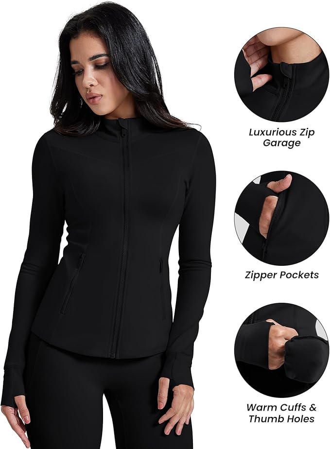 AVGO Womens Running Jackets Lightweight Slim Fit Workout Jacket Zip Up Athletic Track Gym Tops with Pockets & Thumb holes