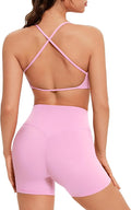 OMKAGI Workout Sets for Women Open Back Strappy Sports Bra Booty Biker Shorts Gym Outfits